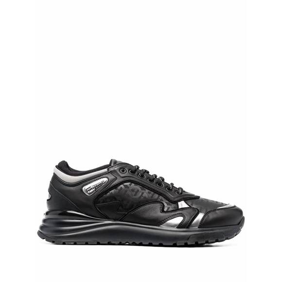 NEW SALVATORE FERRAGAMO men's gancini rainbow low-top sneakers in black